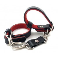 Черно-красные узкие кожаные наручники Provokator