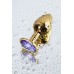Золотистая коническая анальная пробка с фиолетовым кристаллом - 7 см.