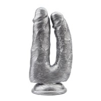 Серебристый анально-вагинальный фаллоимитатор Dick Cumming - 18 см.
