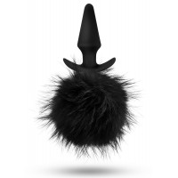 Силиконовая анальная пробка с чёрным заячьим хвостом Fur Pom Pom - 12,7 см.
