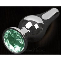Серая анальная пробка с зеленым кристаллом - 8,5 см.