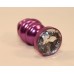 Фиолетовая рифленая пробка с прозрачным кристаллом - 7,3 см.
