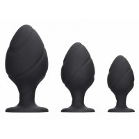 Набор из 3 черных анальных пробок Swirled Butt Plug Set