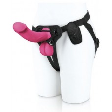 Розовый вибратор-реалистик на трусиках с кольцом - 17,8 см. Розовый вибратор-реалистик на трусиках с кольцом - 17,8 см.