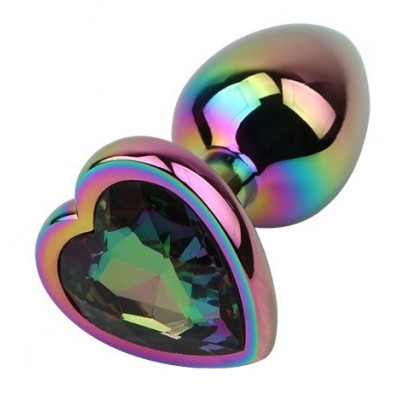 Радужная металлическая пробка Rainbow Heart Butt Plug - 7,1 см.