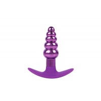 Фиолетовая анальная втулка из металла и силикона - 9,6 см.