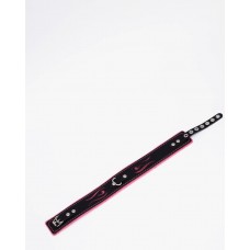 Черно-розовый кожаный ошейник с розовой строчкой Черно-розовый кожаный ошейник с розовой строчкой