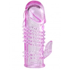 Розовая  гелевая насадка с клиторальным отростком - 13,5 см. Розовая  гелевая насадка с клиторальным отростком - 13,5 см.