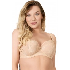Телесный бюстгальтер с мягкой чашкой +size из кружева с «ресничками»