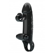 Черная вибронасадка на пенис с подхватом мошонки - 20 см. Черная вибронасадка на пенис с подхватом мошонки - 20 см.