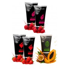 Набор из 5 съедобных лубрикантов JUJU (клубника х 2, малина х 2, тропические фрукты) Набор из 5 съедобных лубрикантов JUJU (клубника х 2, малина х 2, тропические фрукты)