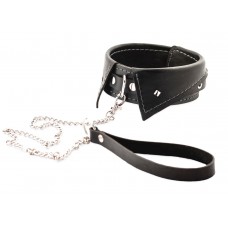 Черный ошейник-воротничок с металлическим поводком Черный ошейник-воротничок с металлическим поводком