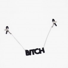 Зажимы на соски с кожаной подвеской Bitch Зажимы на соски с кожаной подвеской Bitch